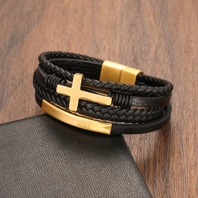 Stainless Steel Cross Leather Bracelet Best Price in Men Jewerly - 2023