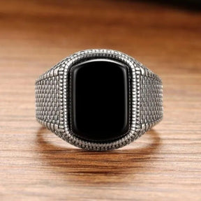 Silver Geometric Diamond Inlaid Black Agate Ring Best Price in Men Jewerly - 2023