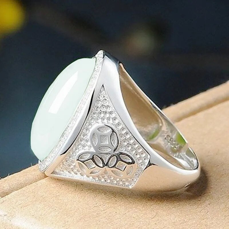 Top Grade Jade Oval Men's Ring in 925 Sterling Silver Best Price in Men Jewerly - 2023