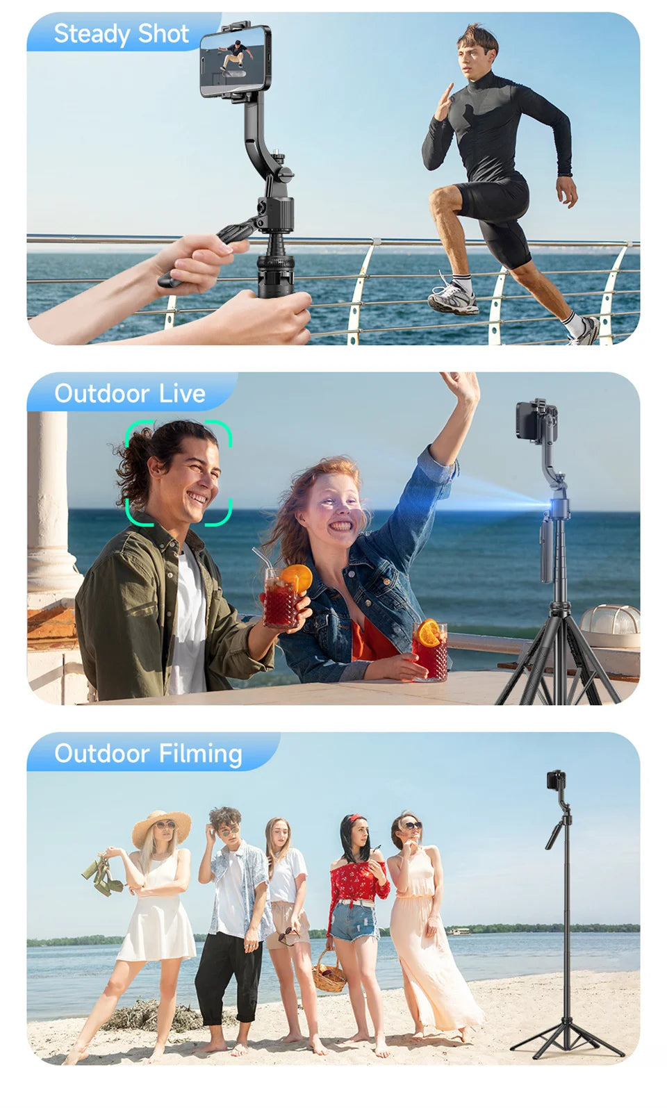 Selfie stick Tripod gimbal for Cell Phone 360°Auto-Rotation AI Tracking Stabilizer Shooting Quadrapod with Optional Fill Light