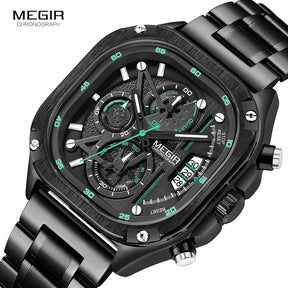 MEGIR Black Quartz Watch with Chronograph for Men Best Price in Men Jewerly - 2023