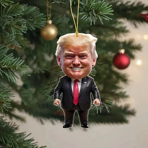 Funny Trump-Inspired 2D Acrylic Flat Christmas Decor Hanging Ornament for Car Tree Perfect Holiday Gift Funny Cartoon Pendant