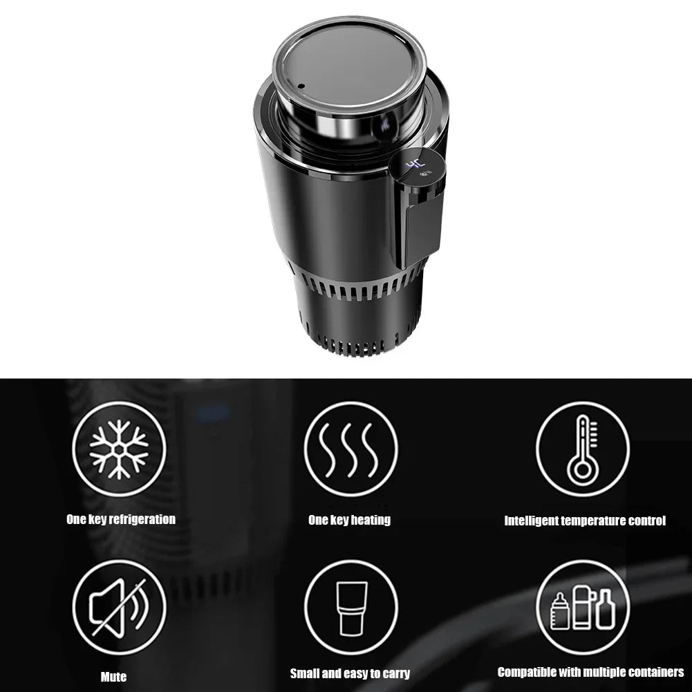 Car Smart Cooling Heating Car Cup Smart Beverage Mug Holder Car Office Cup Warmer Display 2 In 1 Beverage Bottle Can Cooler 12V