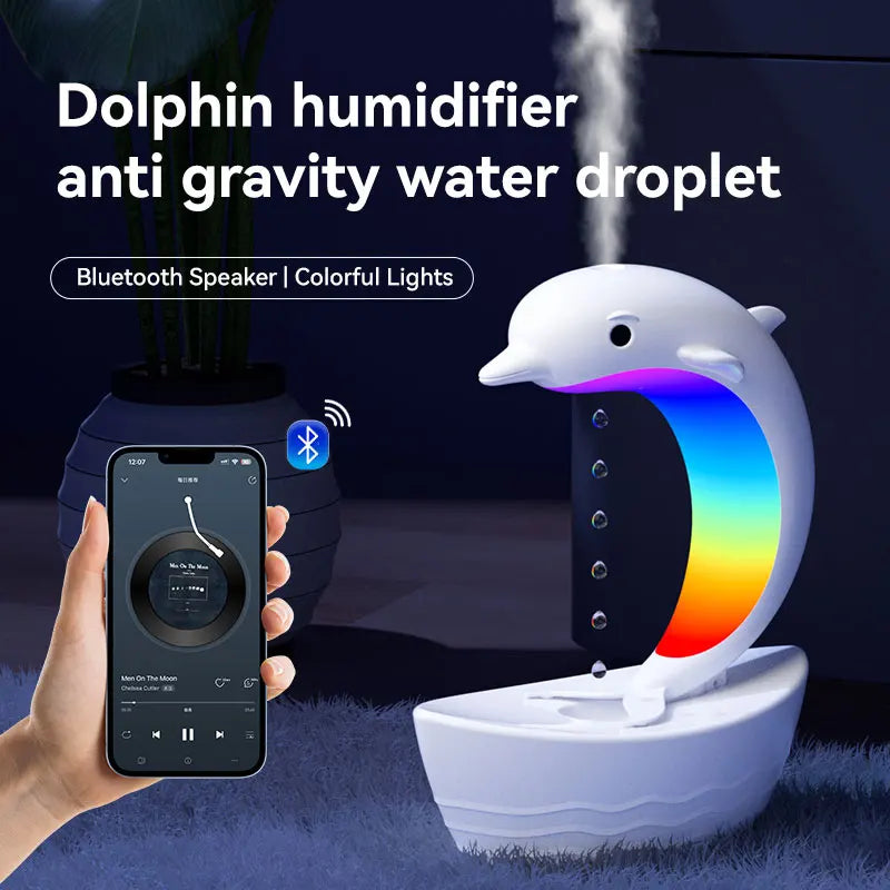 Home-Appliance New style anti gravity humidifier, desktop dolphin speaker, ambient light, bass Bluetooth speaker, home atomizer