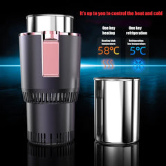 Car Smart Cooling Heating Car Cup Smart Beverage Mug Holder Car Office Cup Warmer Display 2 In 1 Beverage Bottle Can Cooler 12V