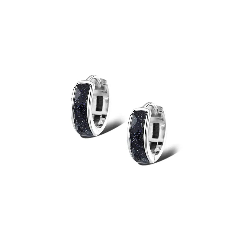 Men's S925 Sterling Silver Starry Stone Black Hoop Earrings Best Price in Men Jewerly - 2023