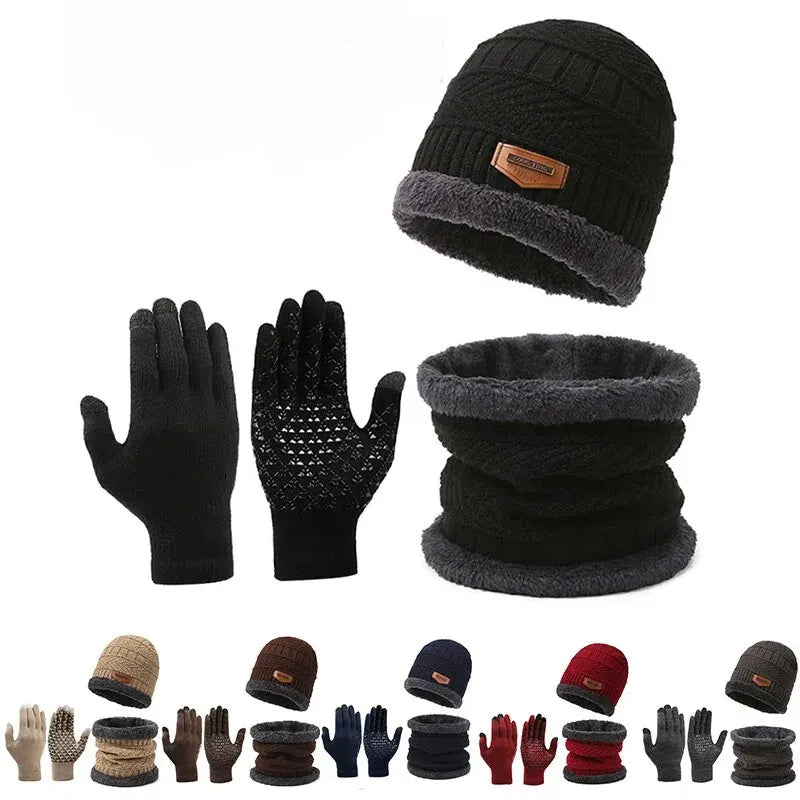 Men's windproof hat, outdoor winter scarf, gloves, three-piece neckline, one plus cashmere insulated knit hat Official Website