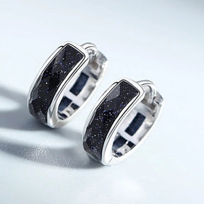 Men's S925 Sterling Silver Starry Stone Black Hoop Earrings Best Price in Men Jewerly - 2023