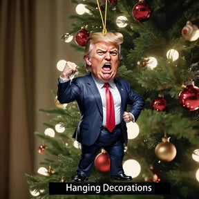 Funny Trump-Inspired 2D Acrylic Flat Christmas Decor Hanging Ornament for Car Tree Perfect Holiday Gift Funny Cartoon Pendant