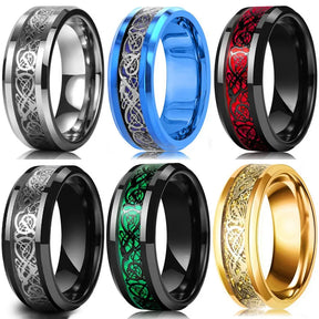 Stainless Steel Celtic Dragon Ring for Men with Carbon Fiber Inlay Best Price in Men Jewerly - 2023