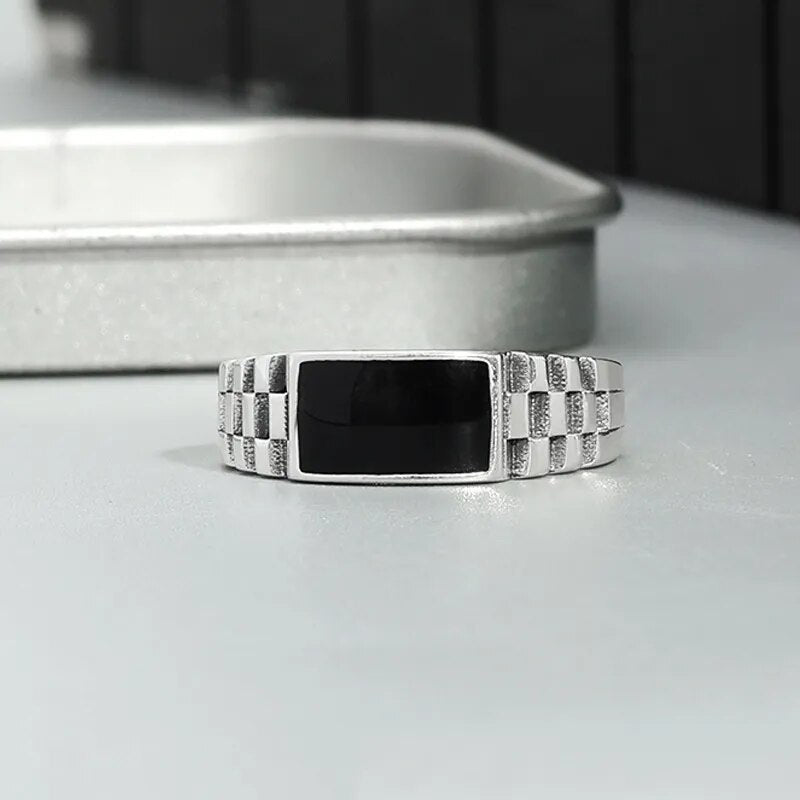 Latest Crystal Black Rectangle Silver 925 Ring Best Price in Men Jewerly - 2023