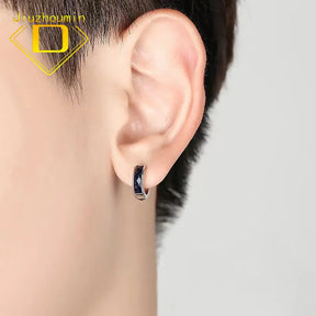 Men's S925 Sterling Silver Starry Stone Black Hoop Earrings Best Price in Men Jewerly - 2023