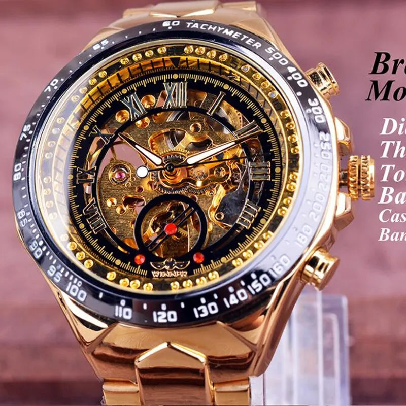 Men's Mechanical Automatic Skeleton Golden Luxury Watch Best Price in Men Jewerly - 2023