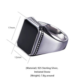 Real Sterling Silver Ring with Black Square Stone Best Price in Men Jewerly - 2023