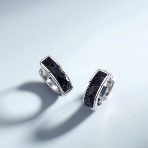 Men's S925 Sterling Silver Starry Stone Black Hoop Earrings Best Price in Men Jewerly - 2023