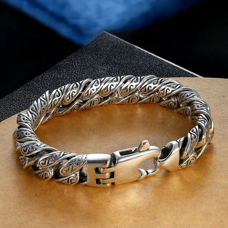 Domineering Bracelet S925 Silver Tang Grass Pattern European Fashion for Men Best Price in Men Jewerly - 2023