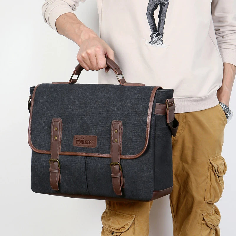 Vintage Men Briefcases Canvas 14 inch Laptop Bags Portable Messenger Bag for Men Business Briefcase Shoulder Bag Dropshipping