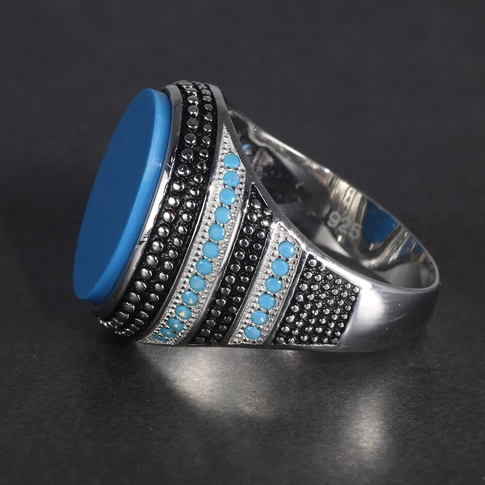 Silver 925 Men's Ring with Simulated Turquoise Best Price in Men Jewerly - 2023