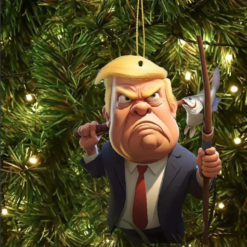 Funny Trump-Inspired 2D Acrylic Flat Christmas Decor Hanging Ornament for Car Tree Perfect Holiday Gift Funny Cartoon Pendant