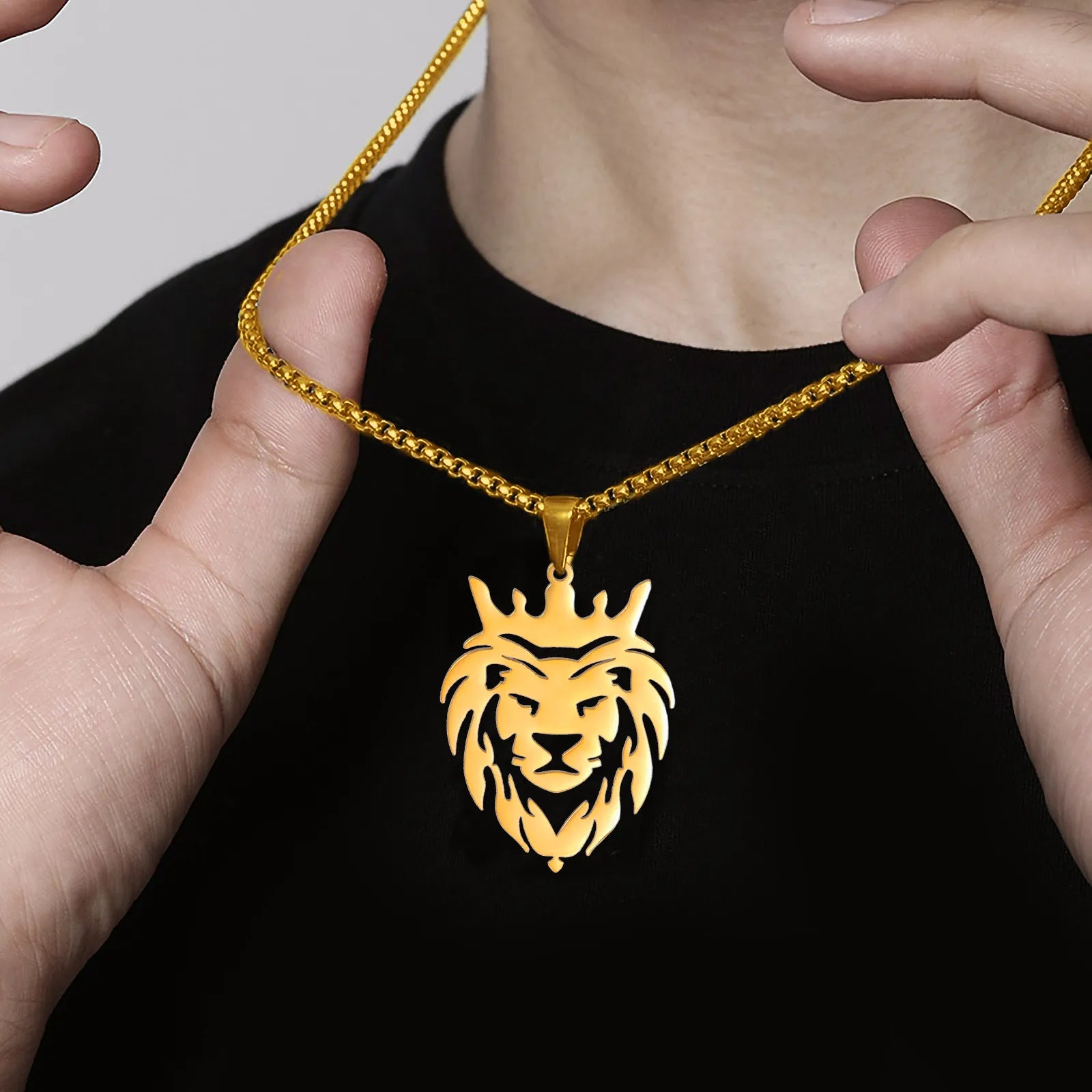 Lion with King Crown Stainless Steel Necklace Best Price in Men Jewerly - 2023