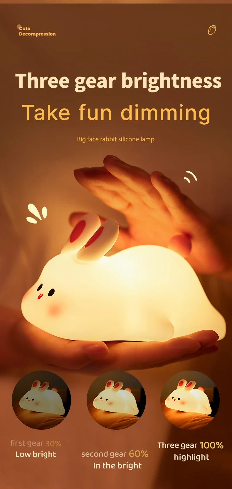 Cute LED Night Light Panda Sheep Rabbit Silicone Nightlights Timing USB Rechargeable For Bedroom Decoration Kids Birthday Gift