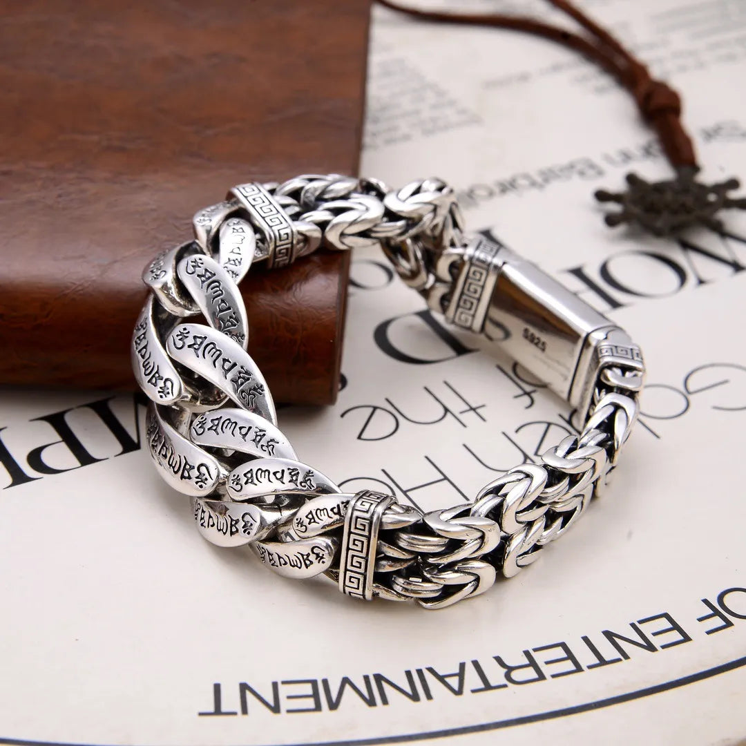 Six-Character Mantra Woven Silver Bracelet Best Price in Men Jewerly - 2023