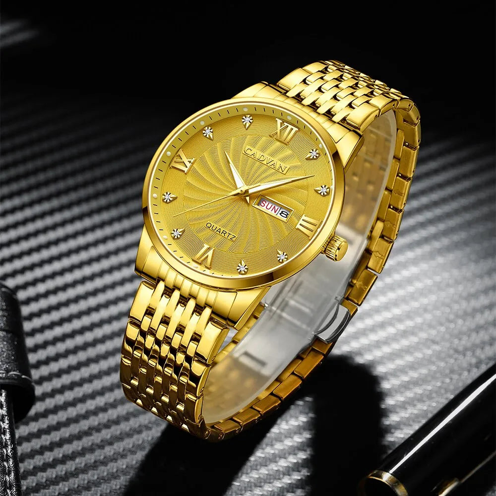 CADVAN Watch Golden Luxury Stainless Steel Date Clock Sport for Men Best Price in Men Jewerly 2023