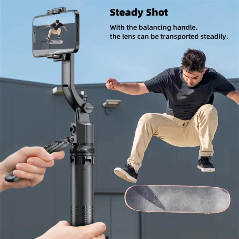 Selfie stick Tripod gimbal for Cell Phone 360°Auto-Rotation AI Tracking Stabilizer Shooting Quadrapod with Optional Fill Light