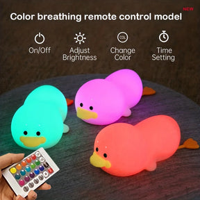 1pc Doudou Duck night light  Children's gift soft light eye care USB charging timing automatic clap silicone lamp