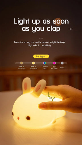 Touch Sensor RGB LED Rabbit Night Light 16 Colors USB Rechargeable Silicone Bunny Lamp for Children Baby Toy Festival Gift