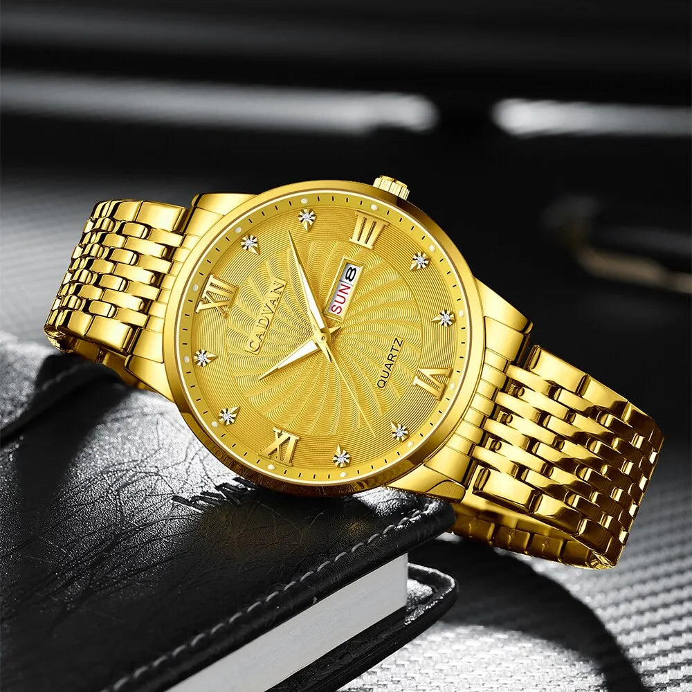 CADVAN Watch Golden Luxury Stainless Steel Date Clock Sport for Men Best Price in Men Jewerly - 2023