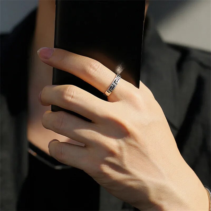 925 Sterling Silver Lines Geometry Ring for Men Best Price in Men Jewerly - 2023