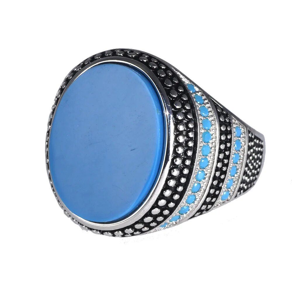 Silver 925 Men's Ring with Simulated Turquoise Best Price in Men Jewerly - 2023