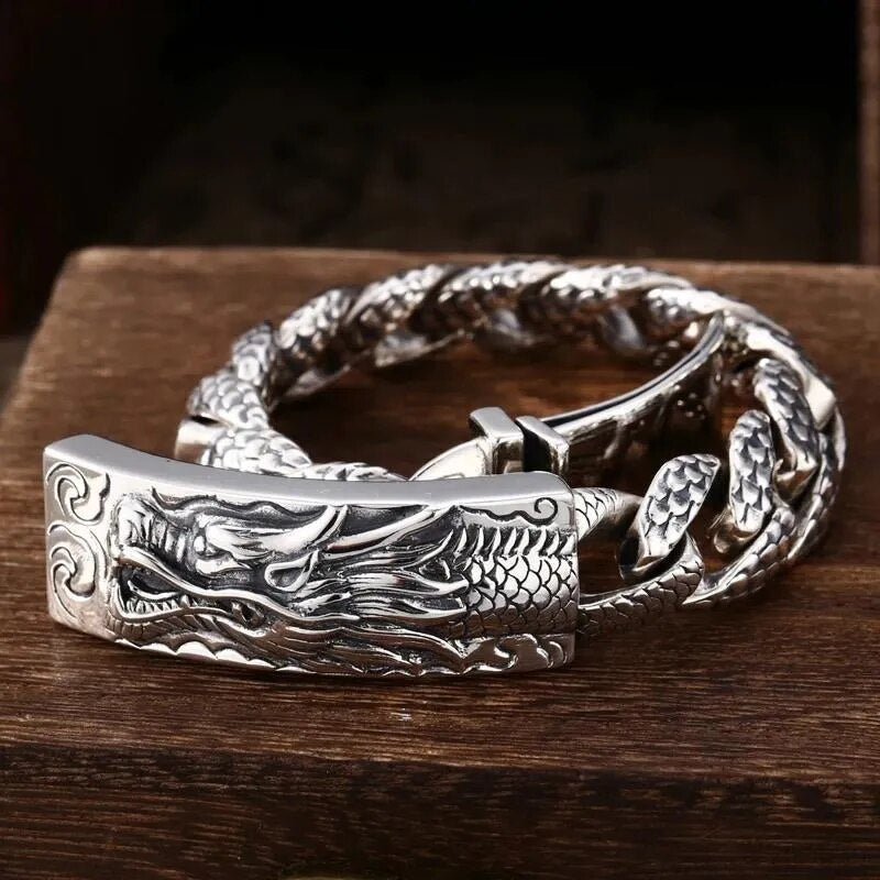 Silver Chain Dragon Head Bracelet for Men Best Price in Men Jewerly - 2023