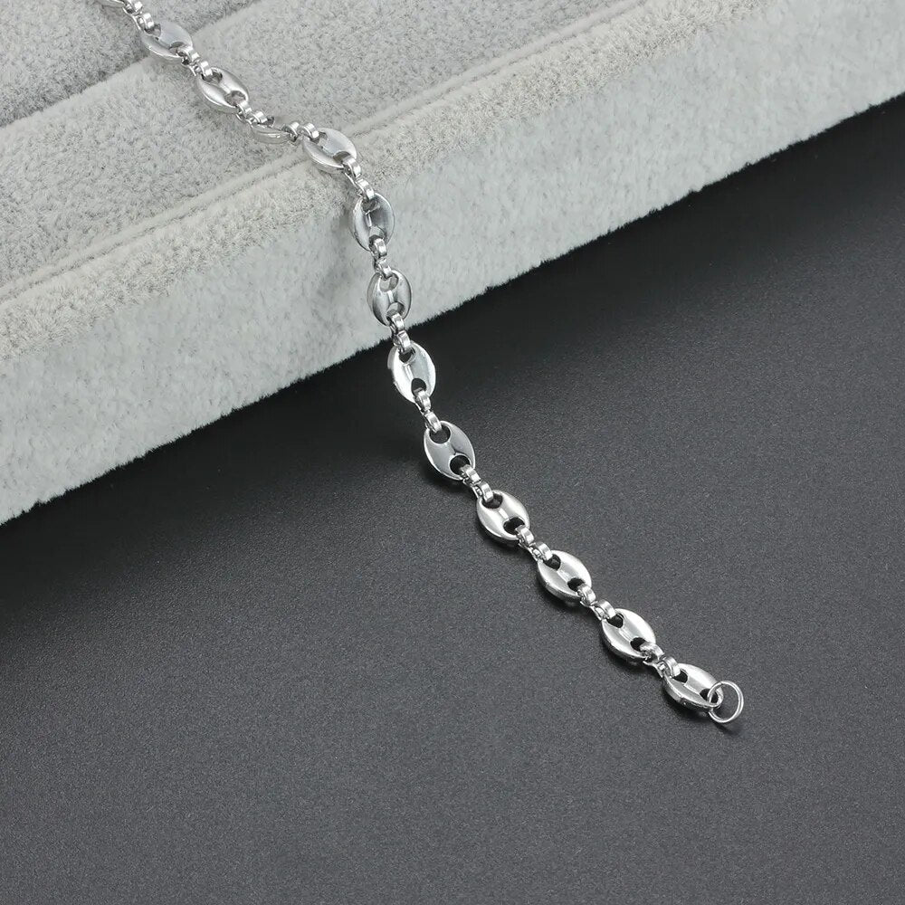 316L Stainless Steel Coffee Bean Link Chain Bracelet for Men Best Price in Men Jewerly - 2023