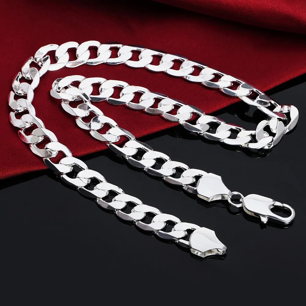 925 Sterling Silver Classic 12MM Chain Necklace Best Price in Men Jewerly - 2023