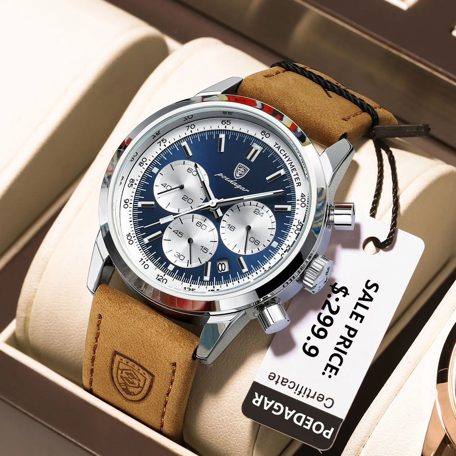 POEDAGAR Luxury Chronograph Leather Men's Watch Best Price in Men Jewerly - 2023