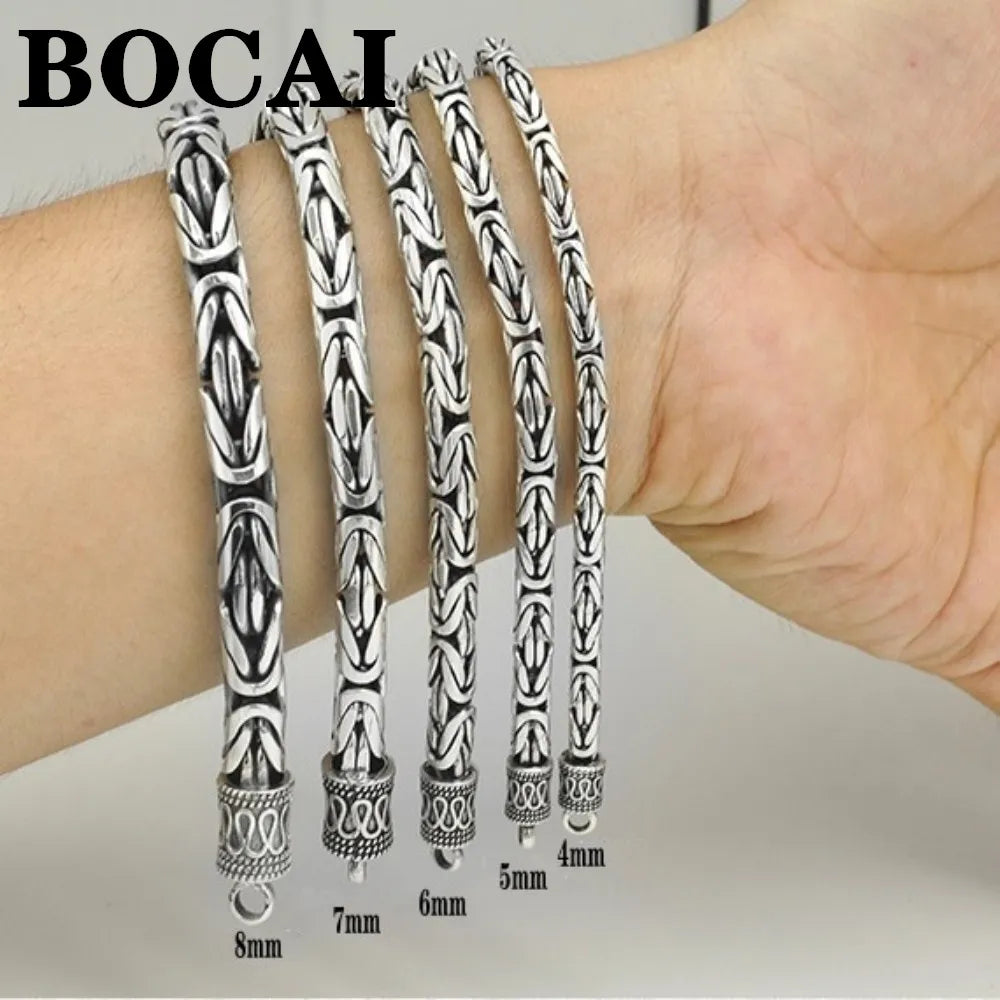 BOCAI Bracelet S925 Sterling Silver Vintage Peace Pattern Twist-chain for Men Best Price in Men Jewerly - 2023