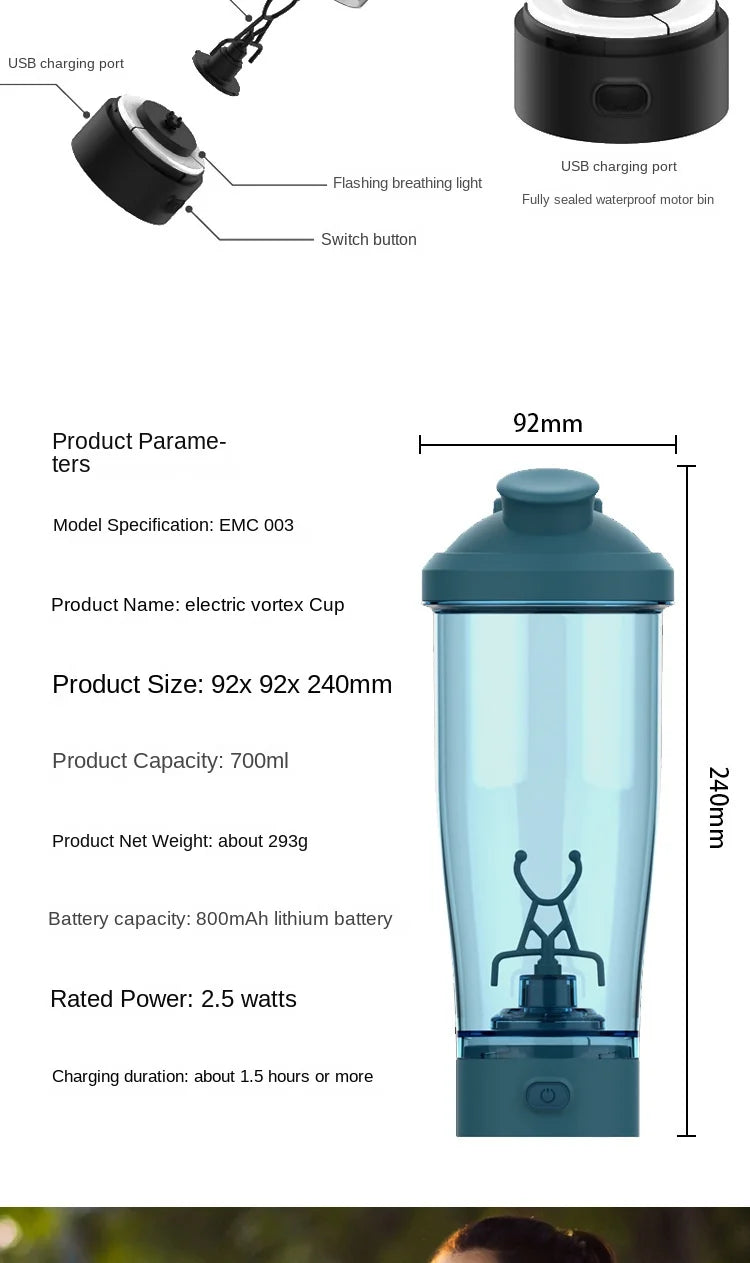 Electric Protein Shaker Bottle, USB Rechargeable Blender Bottles, BPA Free, Tritan Portable Blender Cup, 650ml