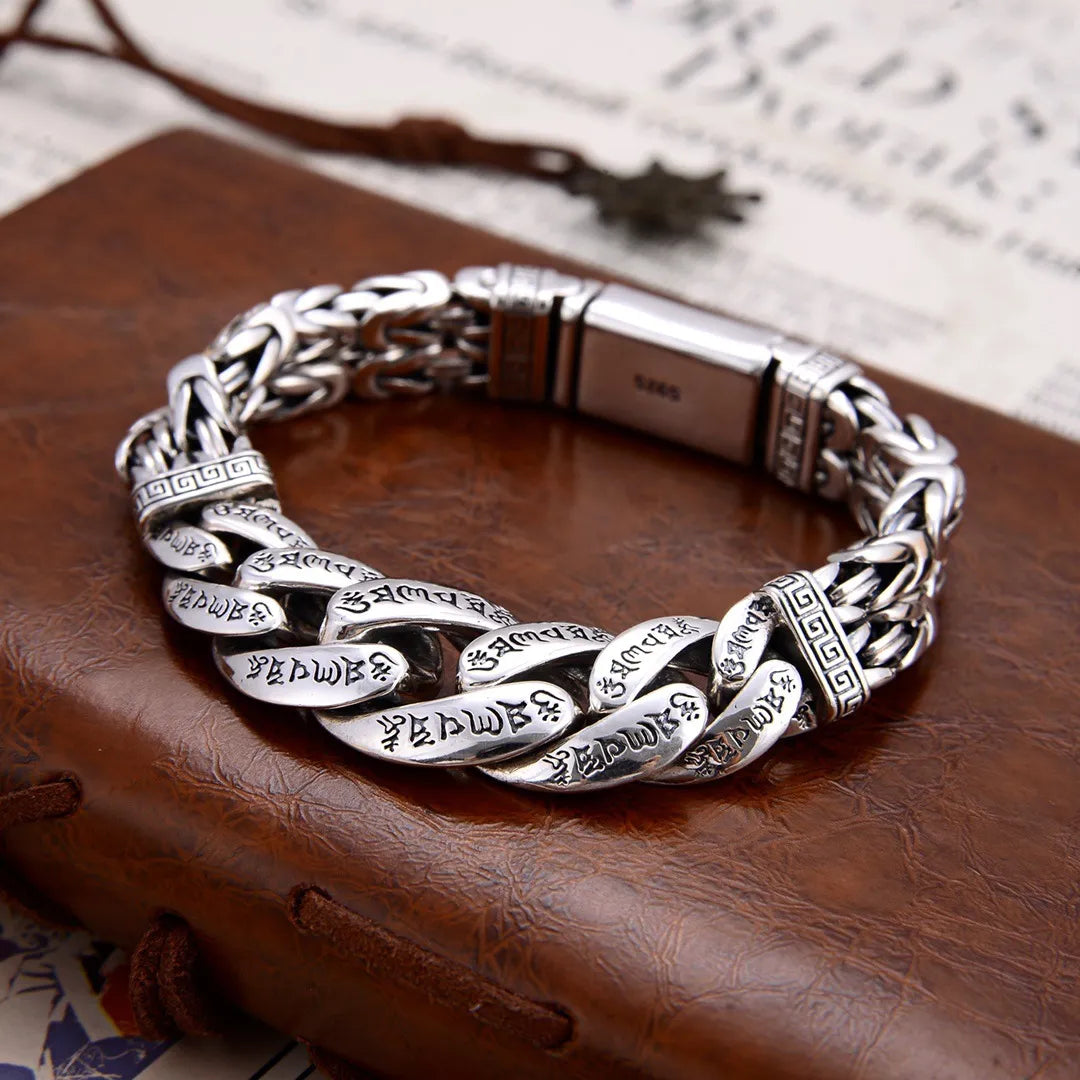 Six-Character Mantra Woven Silver Bracelet Best Price in Men Jewerly - 2023