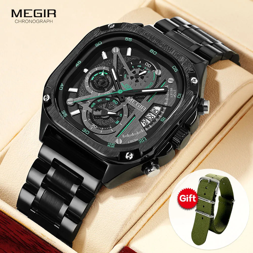 MEGIR Black Quartz Watch with Chronograph for Men Best Price in Men Jewerly - 2023