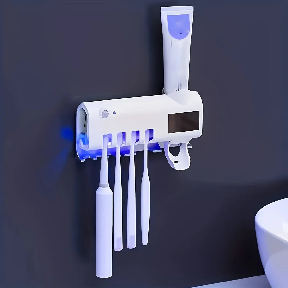 1pc/2pcs Smart Toothbrush Sanitizer, Free Punching Wall Mounted Toothbrush Holder, Automatic Squeeze Toothpaste Device , Bathroo