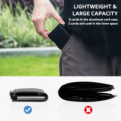CASEKEY Carbon Fiber Protector Credit Card Holder Tarjetero Hombre RFID Leather Single Box Smart Wallet Slim Pop Up Card Case