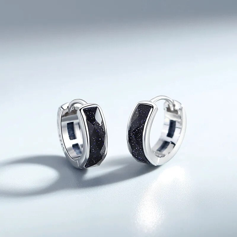 Men's S925 Sterling Silver Starry Stone Black Hoop Earrings Best Price in Men Jewerly - 2023