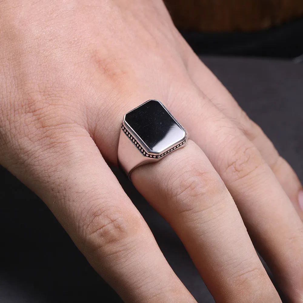 Real Sterling Silver Ring with Black Square Stone Best Price in Men Jewerly - 2023