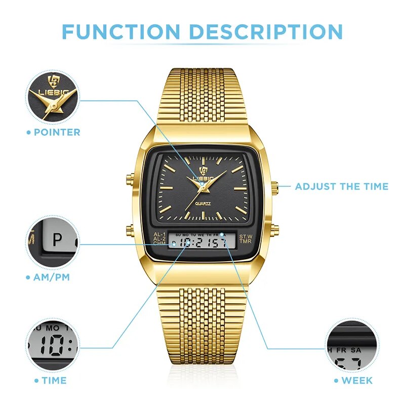 Men's Digital Dual Time Gold Sport Watch Best Price in Men Jewerly - 2023