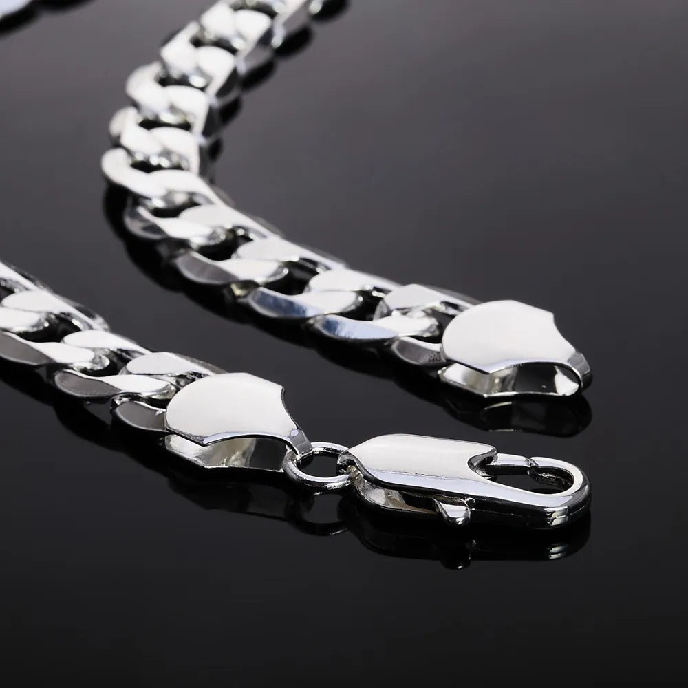 925 Sterling Silver Classic 12MM Chain Necklace Best Price in Men Jewerly - 2023