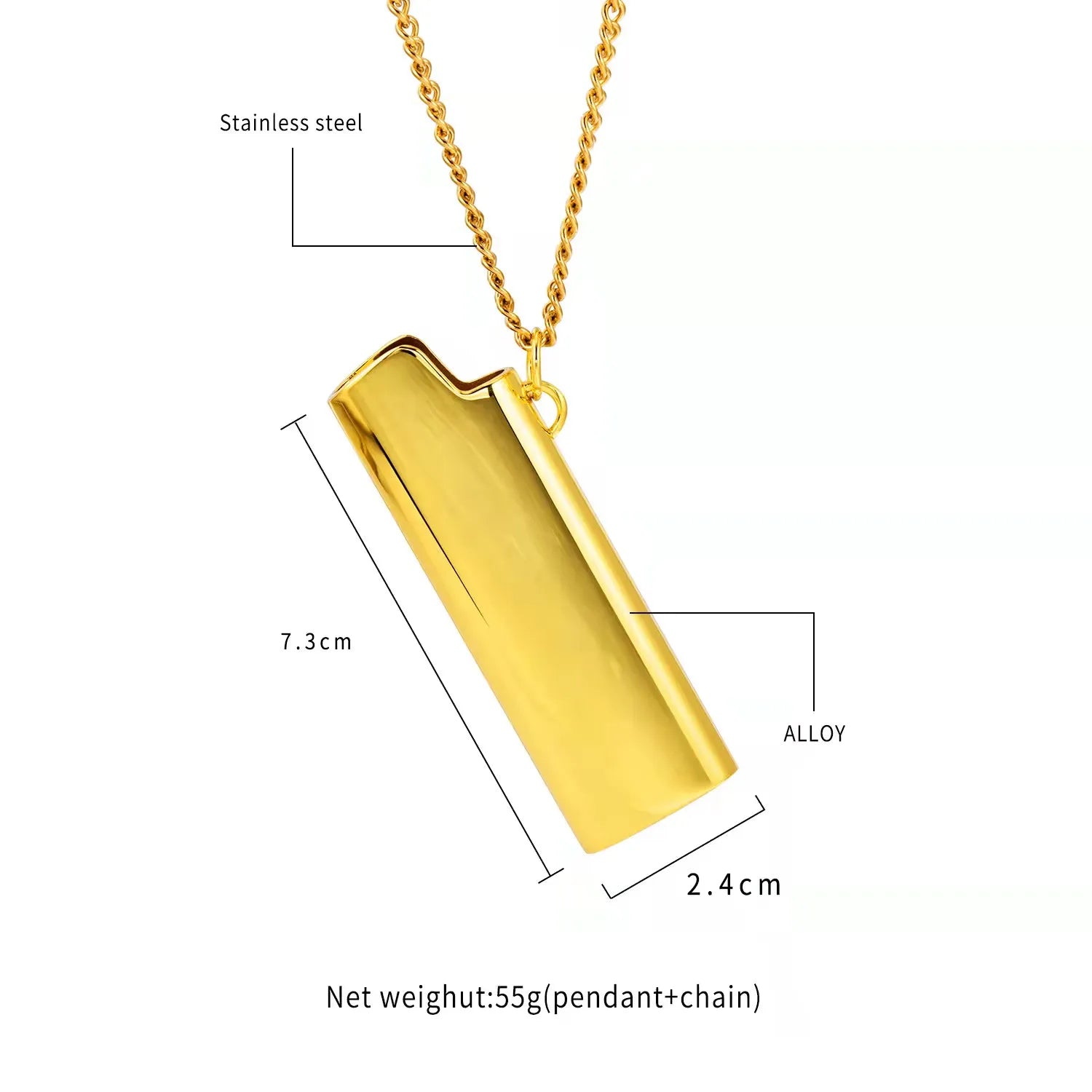 Hip-Hop Lighter Case Men's Necklace in Titanium Stainless Steel Best Price in Men Jewerly - 2023