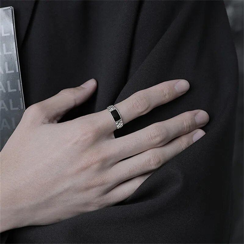 Latest Crystal Black Rectangle Silver 925 Ring Best Price in Men Jewerly - 2023