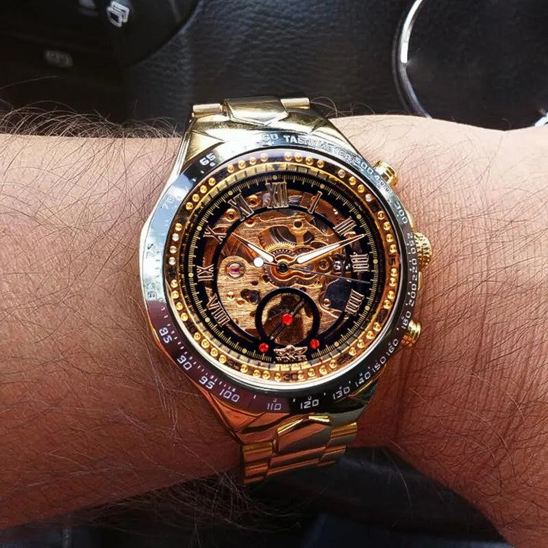 Men's Mechanical Automatic Skeleton Golden Luxury Watch Best Price in Men Jewerly - 2023